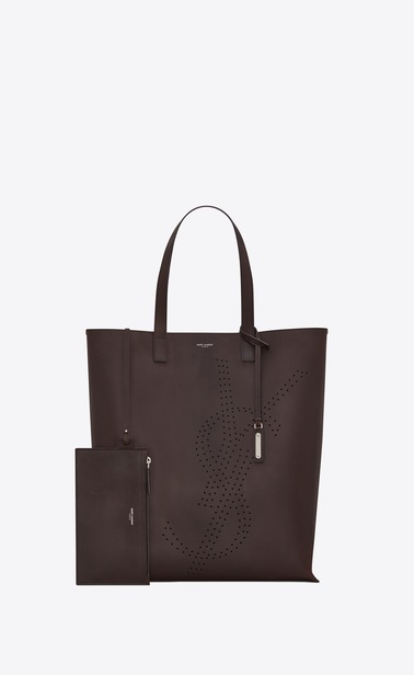 bold shopping bag in vintage leather with perforated logo